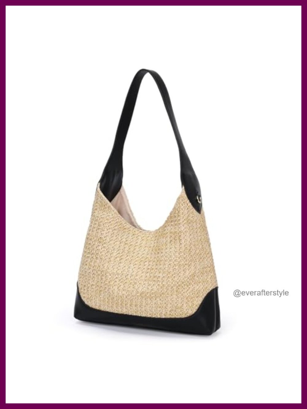 Straw Woven Hobo Shoulder Bag Handwoven Vegan Faux PU Leather Tote